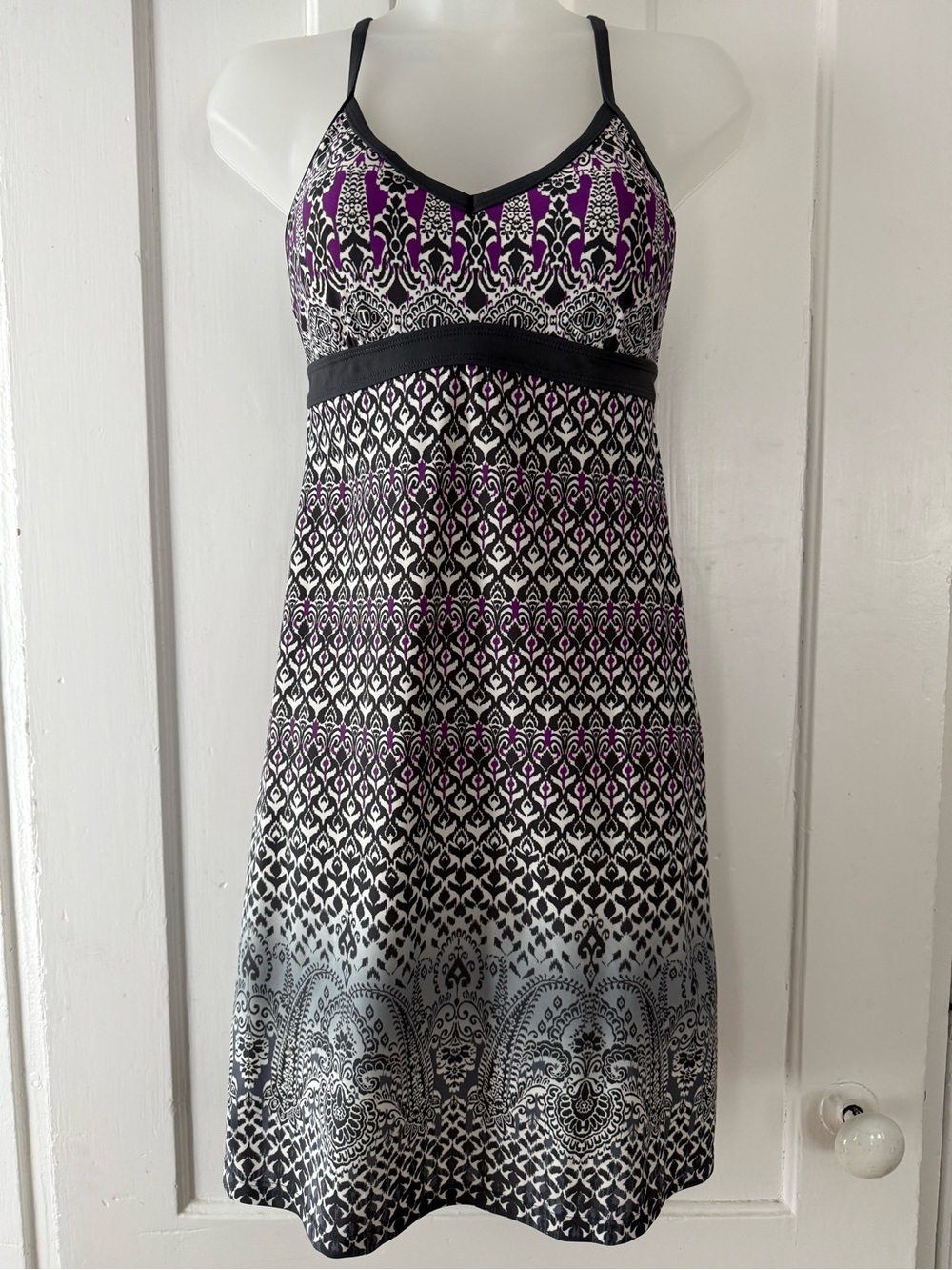 Athleta Black, White & Purple Patterned Mini Dress